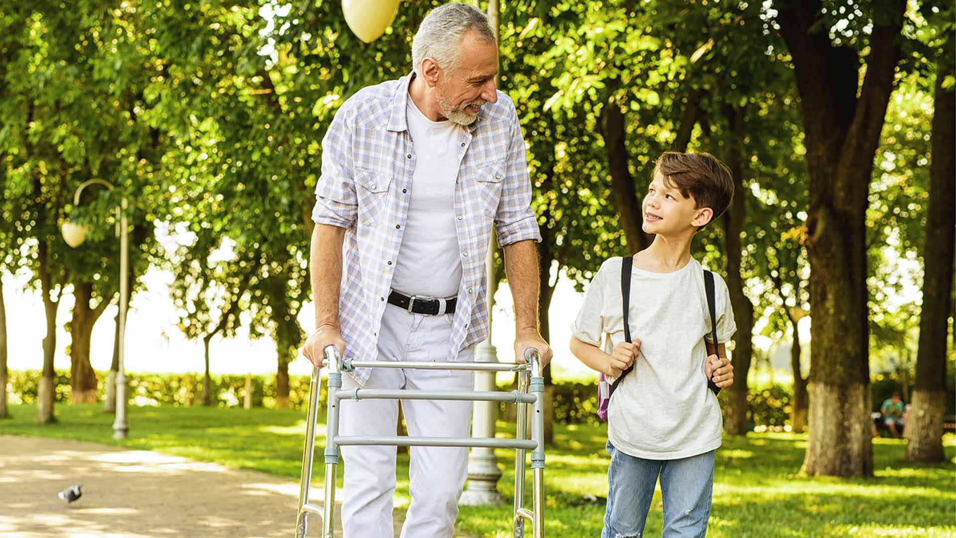 Grandson and grandpa on a walk